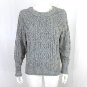 J Crew Donegal Blue Gray Wool Blend Cable Knit Fisherman Sweater XS Oversized